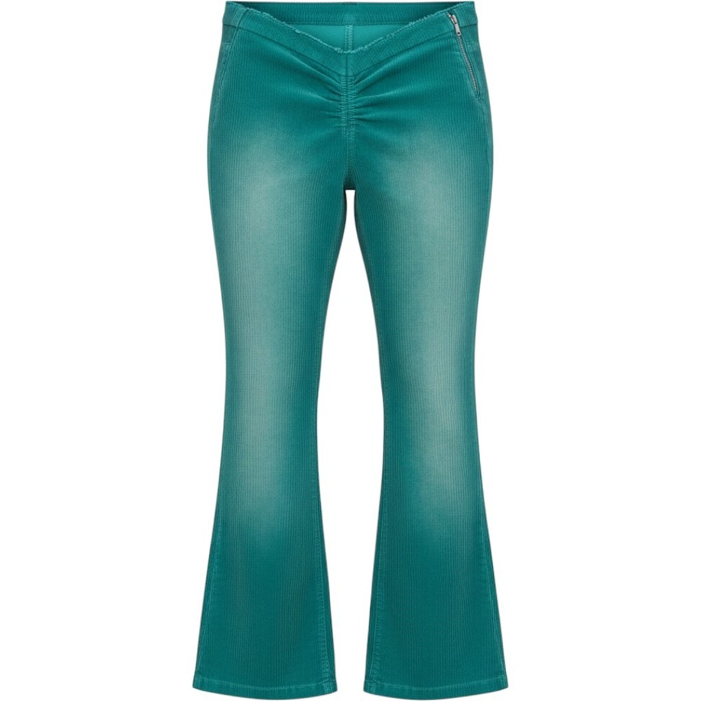Urban Outfitters Teal Green Corduroy Flare Pants Ruched V-Waist Side Zip Size 25
